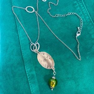 Necklace with southwestern flair, single green bead in silver, with silver chain